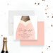 Blush pink champagne bottle save the date card custom printed for birthdays, bridal showers, bachelorette parties, or bubbly events.-front-back