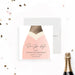 Blush pink champagne bottle save the date card custom printed for birthdays, bridal showers, bachelorette parties, or bubbly events.-front