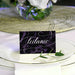 Custom place card with elegant dark purple marble design, perfect for birthday table settings
