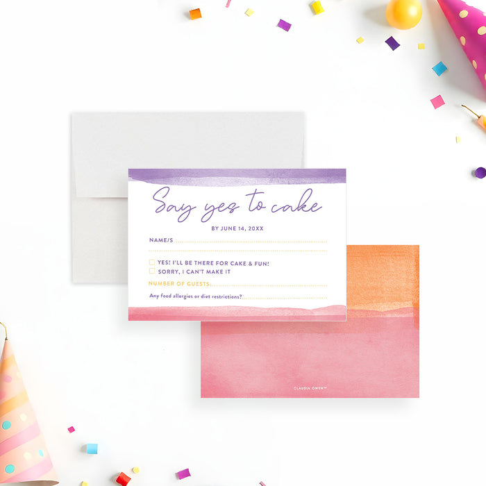 Watercolor Cake Kids Birthday Party Invitation Sweet Dessert Design