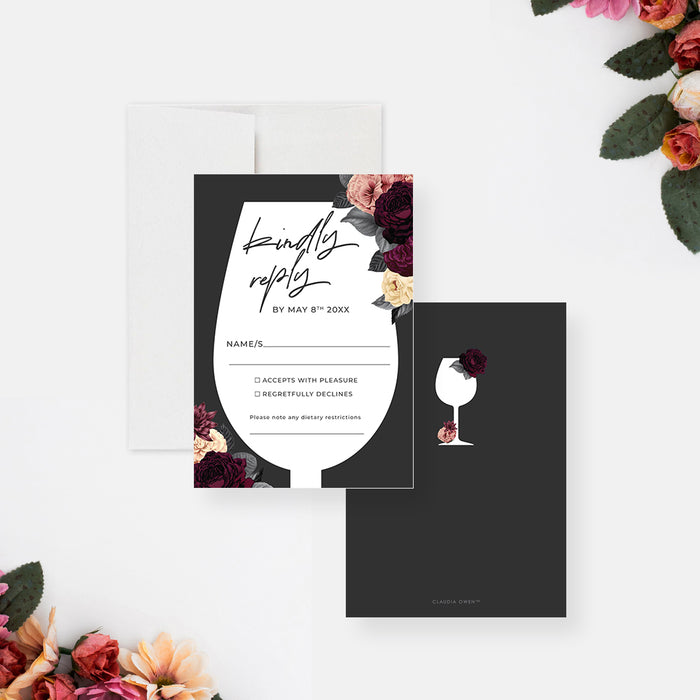 Wine Birthday Party Invitations, Floral Pour and Sip Invites, Wine Tasting Party, Winery Party Invites with Flowers, Elegant Wine Bachelorette