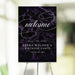 Birthday party welcome sign with elegant dark purple marble background and stylish typography