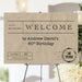 Vintage telegram-style welcome sign with a brown retro paper design, perfect for a birthday party entrance or venue decor.