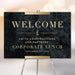 Corporate event welcome sign with elegant dark marble design and gold accents