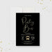 Party bus birthday invitation with fine gold colored script lettering on a black background.