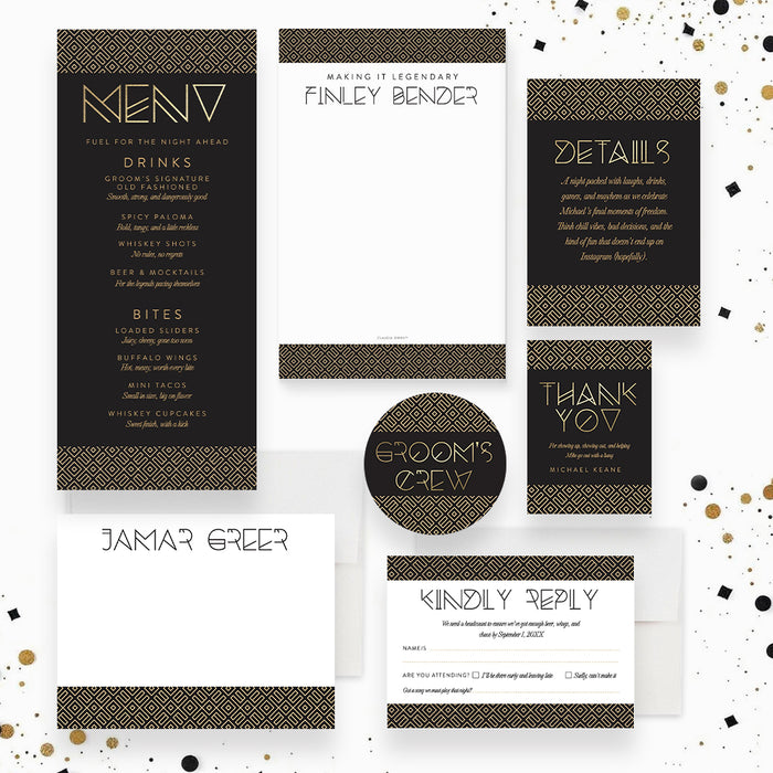Bachelor Party Invitation Black Gold Elegant Men’s Invite