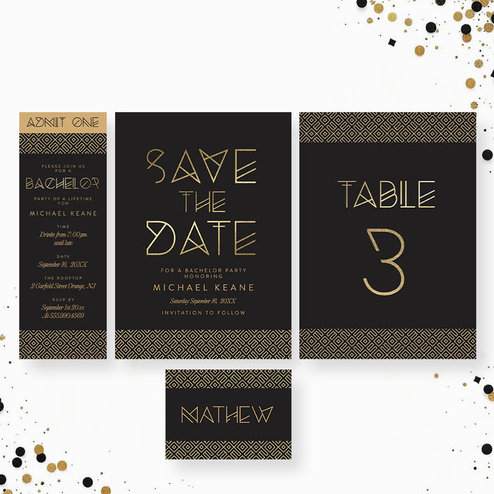 Bachelor Party Invitation Black Gold Elegant Men’s Invite