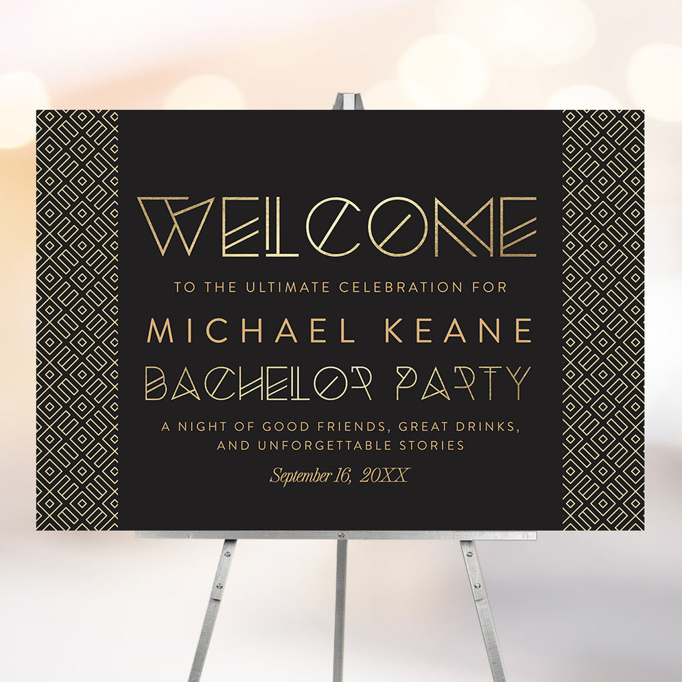 Bachelor Party Welcome Sign Black Gold Modern Event Sign