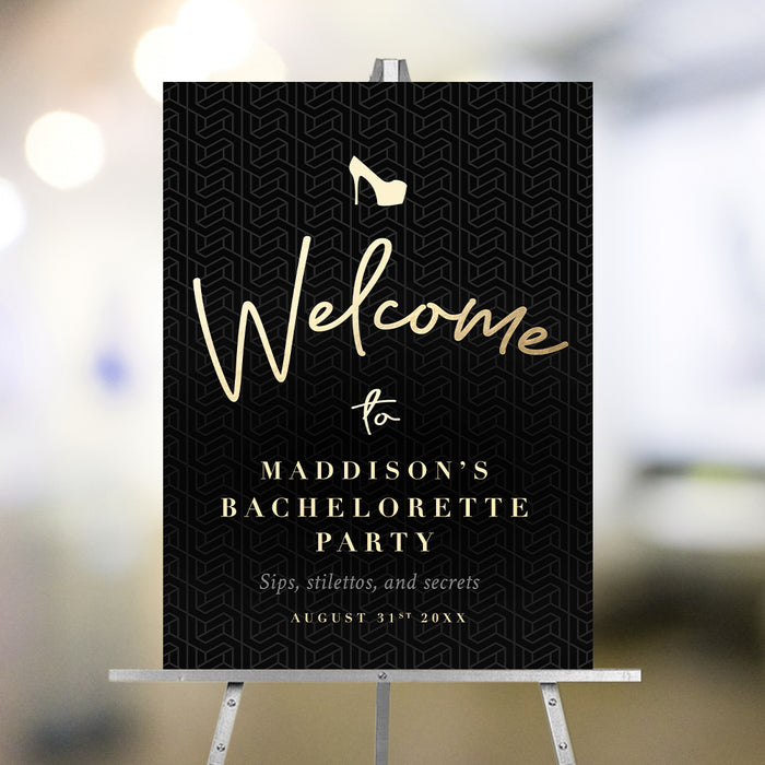 Black elegant bachelorette welcome sign girls night party decor modern event sign