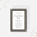 Black and gold charity fundraiser gala invitation with geometric border and personalized event details-front