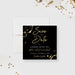 Black corporate wine dinner save the date card with gold wine glass rings, script lettering and personalized company details-front