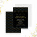 Personalized black and gold dinner fundraiser invitation with modern gold and blue accents-front-back