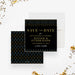 Personalized black and gold dinner fundraiser save the date card with modern gold and blue accents-front-back