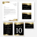 Black and gold digital gala template set with save the date, place card, and table number