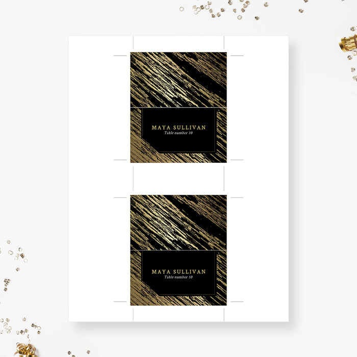 Elegant black and gold gala place card sheet template for guest table seating
