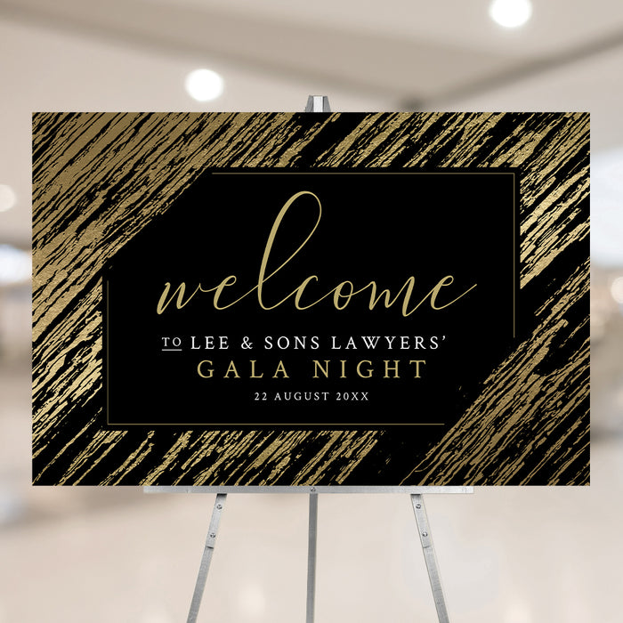 Black and gold gala welcome sign digital template for formal events and fundraisers.