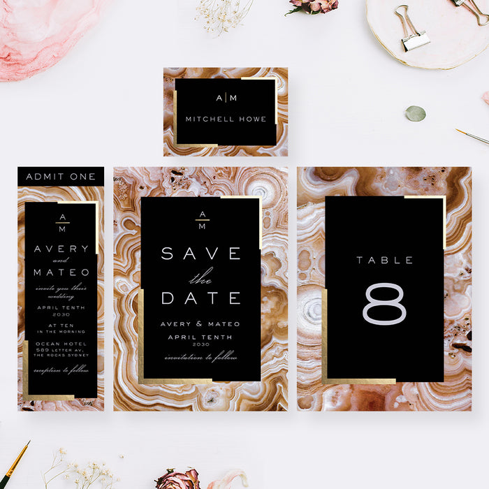 Black and Gold Geode Wedding Invitation Elegant Formal Design