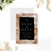 Geode wedding save the date card featuring a black center panel framed by a gold agate pattern in a modern elegant design-front