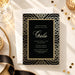 A black and gold corporate gala invitation template featuring geometric gold patterns, an elegant script headline, and customizable event details.