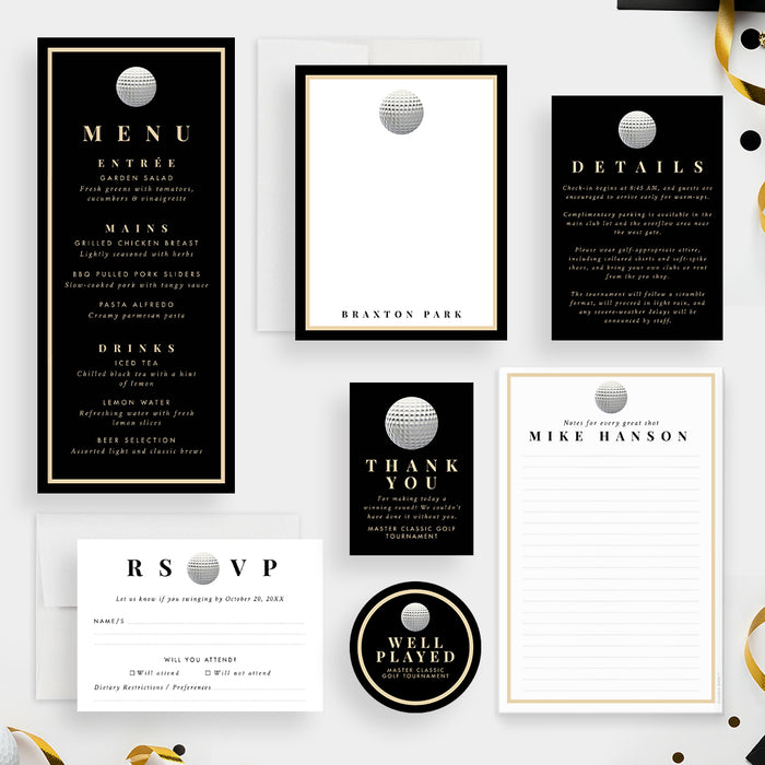 Golf Tournament Invitation Black and Gold Event