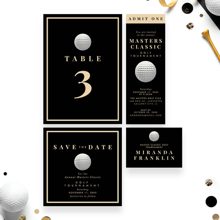 Golf Tournament Invitation Black and Gold Event
