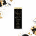 Black and gold surprise 80th birthday ticket invitation with gold script, swirling accents, an Admit One heading, and personalized birthday details.