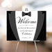 Black tie tuxedo style welcome sign template for formal events, editable digital file for weddings, parties, and black tie celebrations