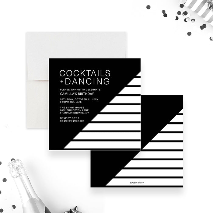 Black and white geometric invitation card for cocktail party or reception