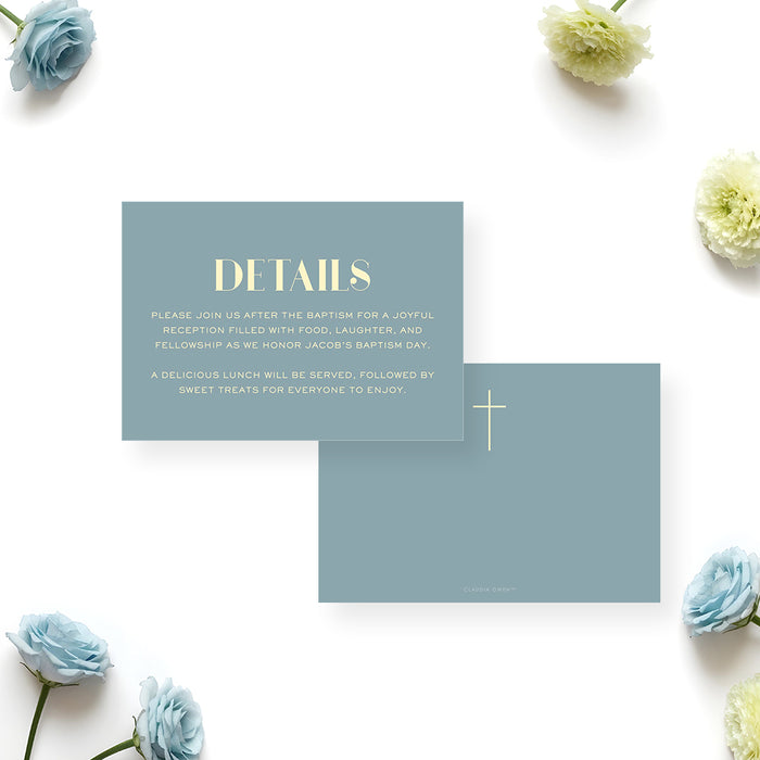 Blue Baptism Invitation Gold Cross Christening Invitation