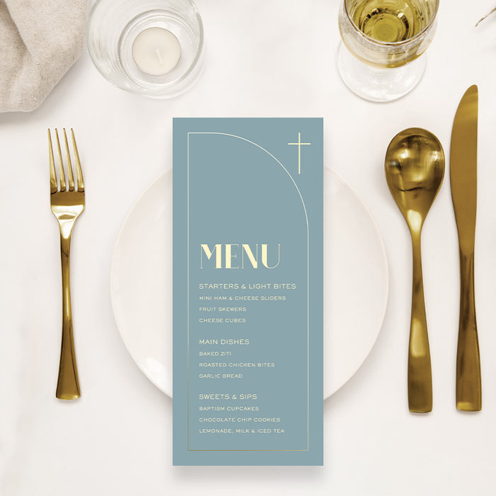 Blue Baptism Invitation Gold Cross Christening Invitation