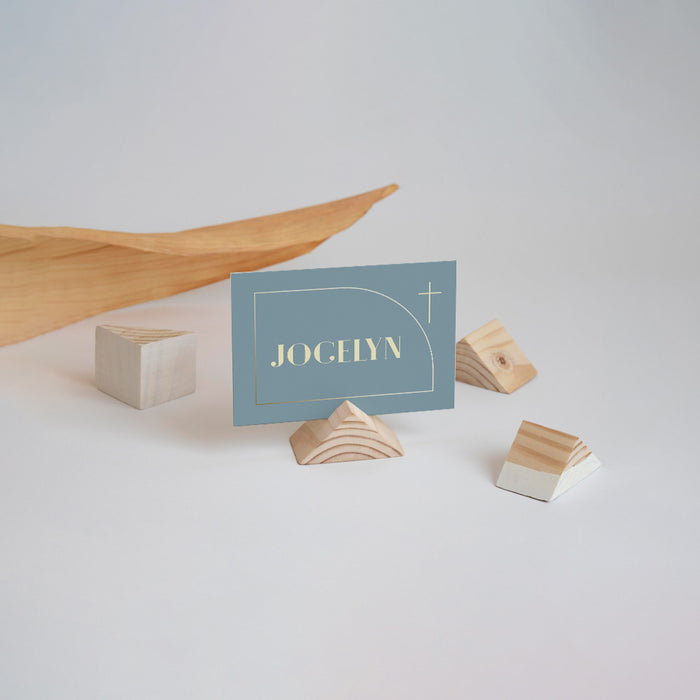 Blue Baptism Invitation Gold Cross Christening Invitation