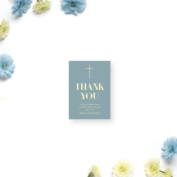 Blue Baptism Invitation Gold Cross Christening Invitation