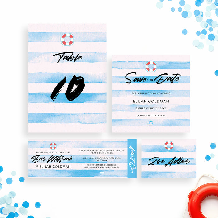 Blue Bar Mitzvah Invitation Pool Party Invite for Boy