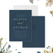 blue floral wedding invitation with vintage botanical design and elegant typography for a romantic wedding celebration-front-back