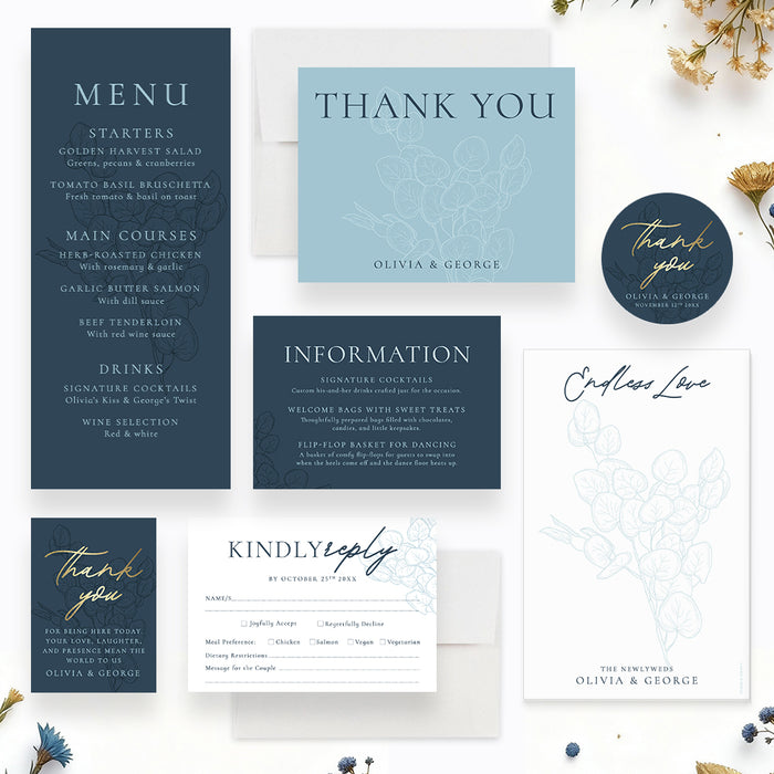 Blue Floral Wedding Invitation Botanical