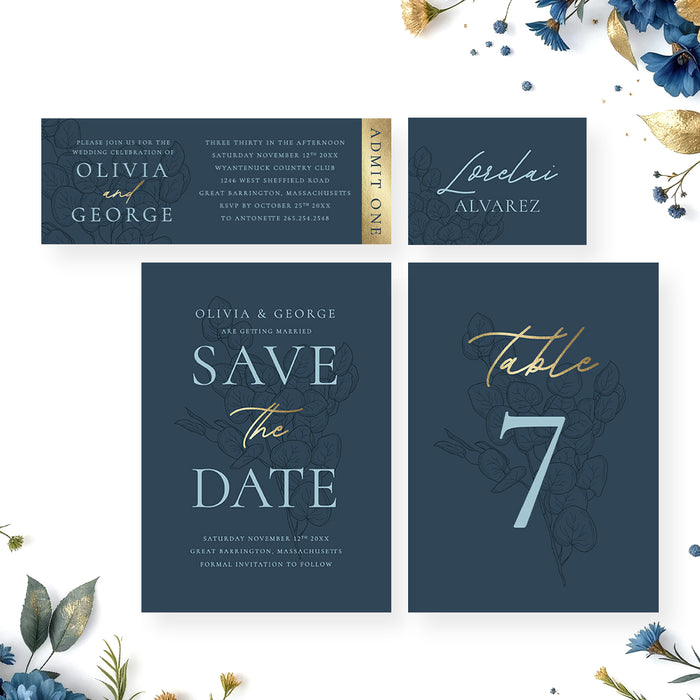 Blue Floral Wedding Invitation Botanical