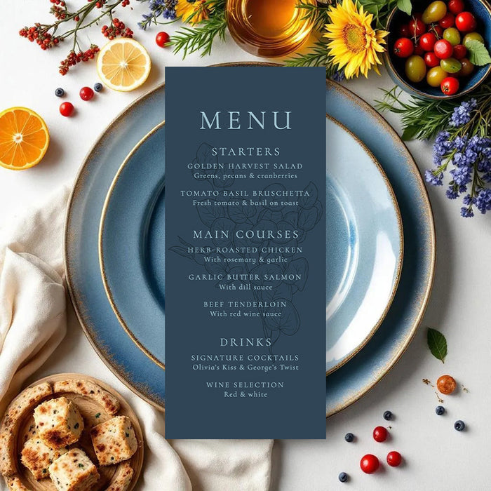 Blue Floral Wedding Invitation Botanical