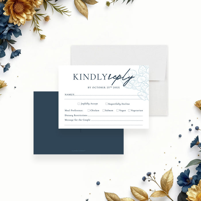 Blue Floral Wedding Invitation Botanical