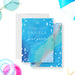 blue painted pool party birthday invitation with cool blue abstract design, white dot details, and summer swim party wording-front-back