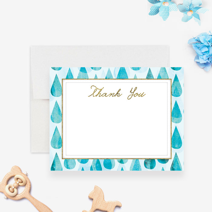 Elegant personalized blue and gold thank you card for baby shower or newborn gift stationery