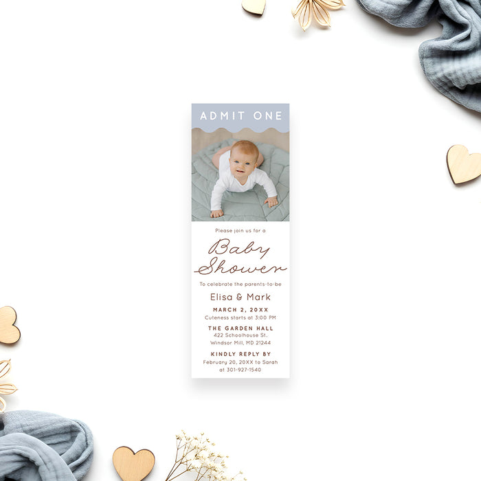 Personalized Baby Shower Invitation Blue Wavy Border