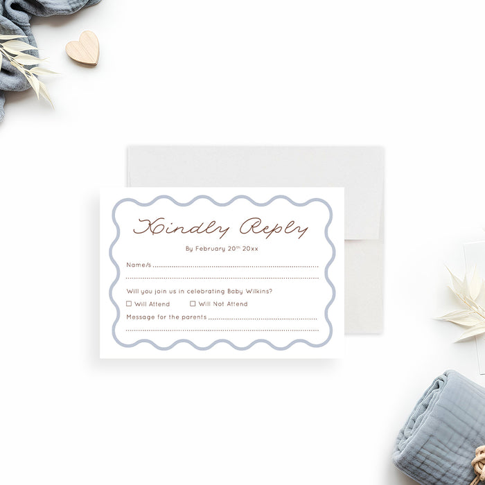 Personalized Baby Shower Invitation Blue Wavy Border