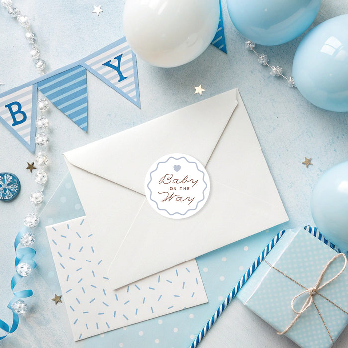 Personalized Baby Shower Invitation Blue Wavy Border