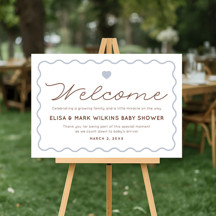 Personalized Baby Shower Invitation Blue Wavy Border