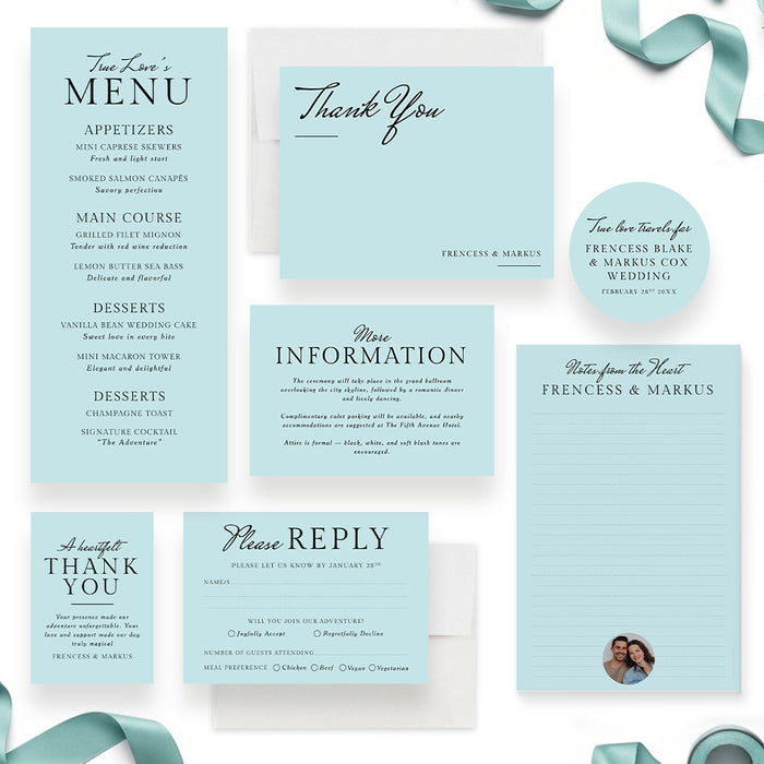 Modern Wedding Invitation Minimalist Blue Elegant Invite