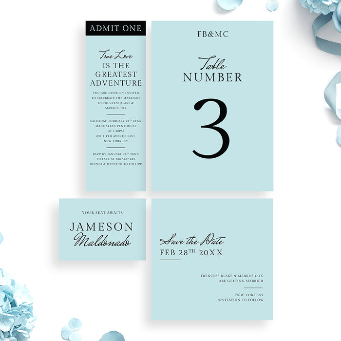 Modern Wedding Invitation Minimalist Blue Elegant Invite