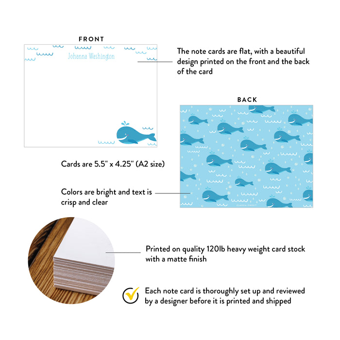 A2 note card specifications: 5.5 × 4.25 inches, double-sided printing and heavyweight 120 lb matte cardstock.
