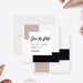 Personalized 21st birthday save the date card with blush, black, and white geometric color blocks and party details