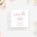 Blush engagement save the date card with elegant script lettering and minimalist layout for wedding or engagement event-front