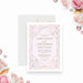 blush pink wedding invitation with jewel-inspired geometric frame, refined linework, elegant lettering, and personalized wedding details-front